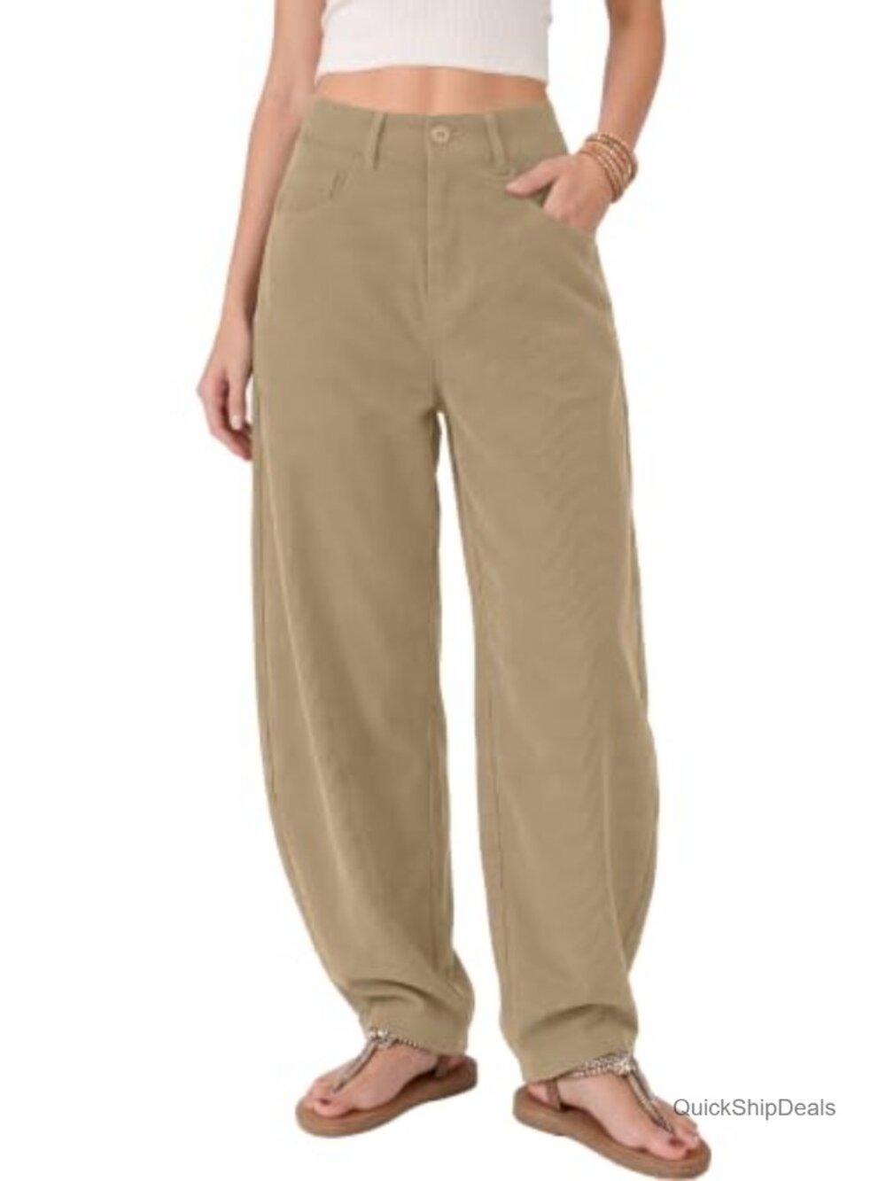 Womens Corduroy Barrel Pants Mid Rise Baggy Wide Leg Work Trousers